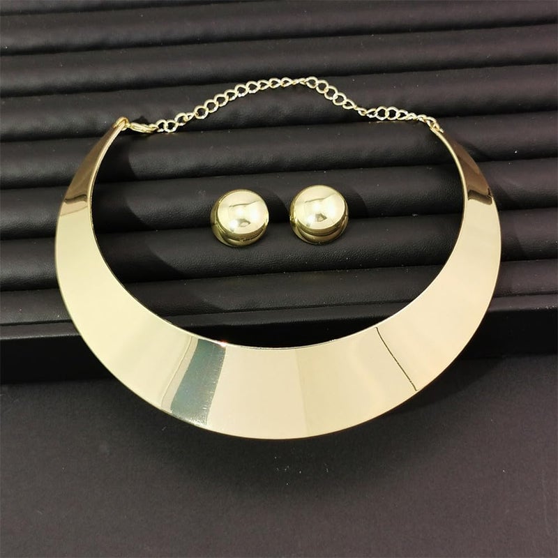 Hewill Store Chunky Gold Necklace Big Statement Chunky Necklace for Women African Tribe Wide Metal Choker Necklaces Jewelry - Image 3